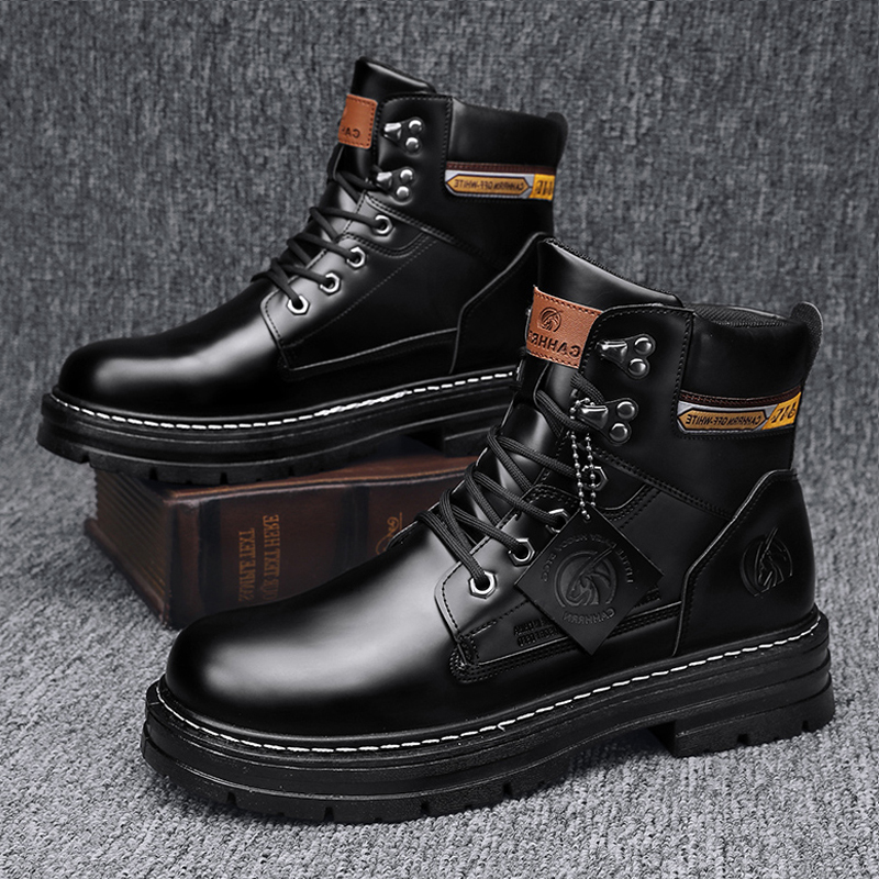 Botas Martin, botas altas de otoño para hombre, zapatos de algodón para hombre de estilo británico más zapatos de cuero casuales de plataforma de terciopelo
