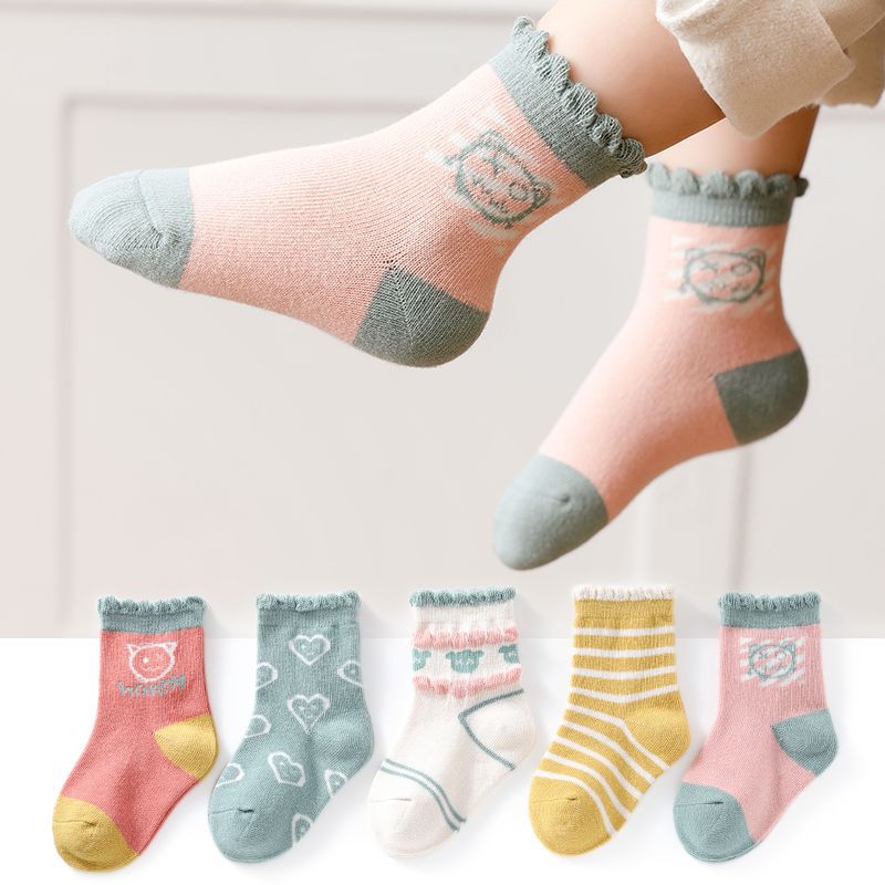 5 pares-calcetines para niños primavera y otoño delgados calcetines para niños de algodón puro a media pantorrilla calcetines para niños de 1-3 años calcetines para niños calcetines para bebés
