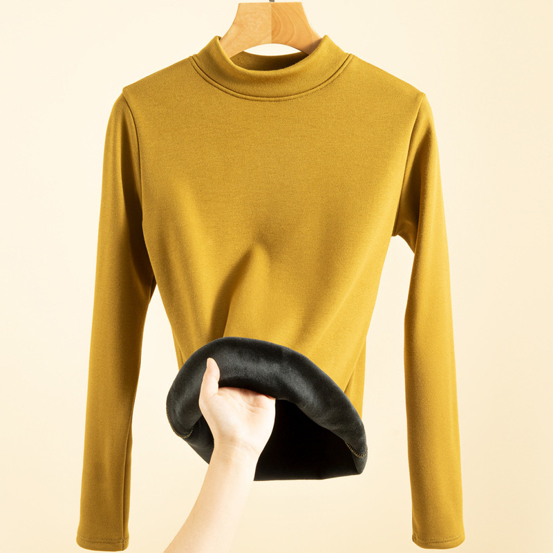 Autumn and Winter Silver Fox Velvet Thickeneded Stand-Up Collar Bottoming Shirt for Women Long-Sleeved Large Size Inner Pure Color One-Piece Velvet Thermal Top