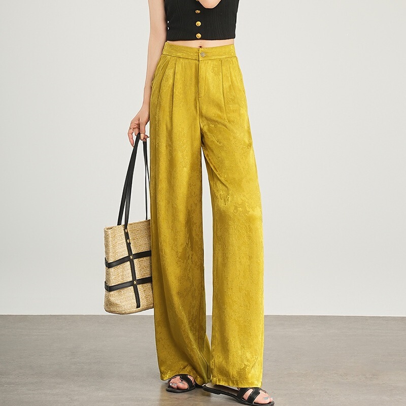 Summer new fashion loose and lightweight new Chinese-style silk casual drapey straight wide-leg long pants Summer new fashion loose and lightweight new Chinese-style silk casual drapey straight wide-leg long pants