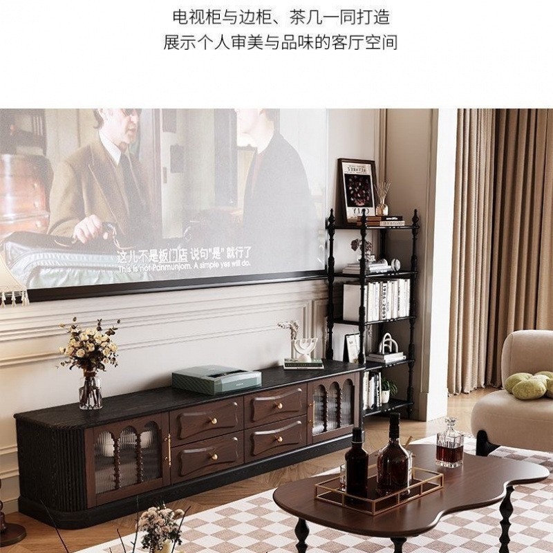 实木黑色法式复古电视柜美式小户型柜网红柜家具客厅家用收纳储物|undefined