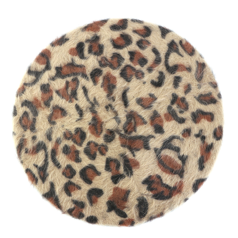 Unisex Autumn and winter hats Leopard print rabbit hair beret Ladies fashion Bud hat retro painter hat_voghion.com