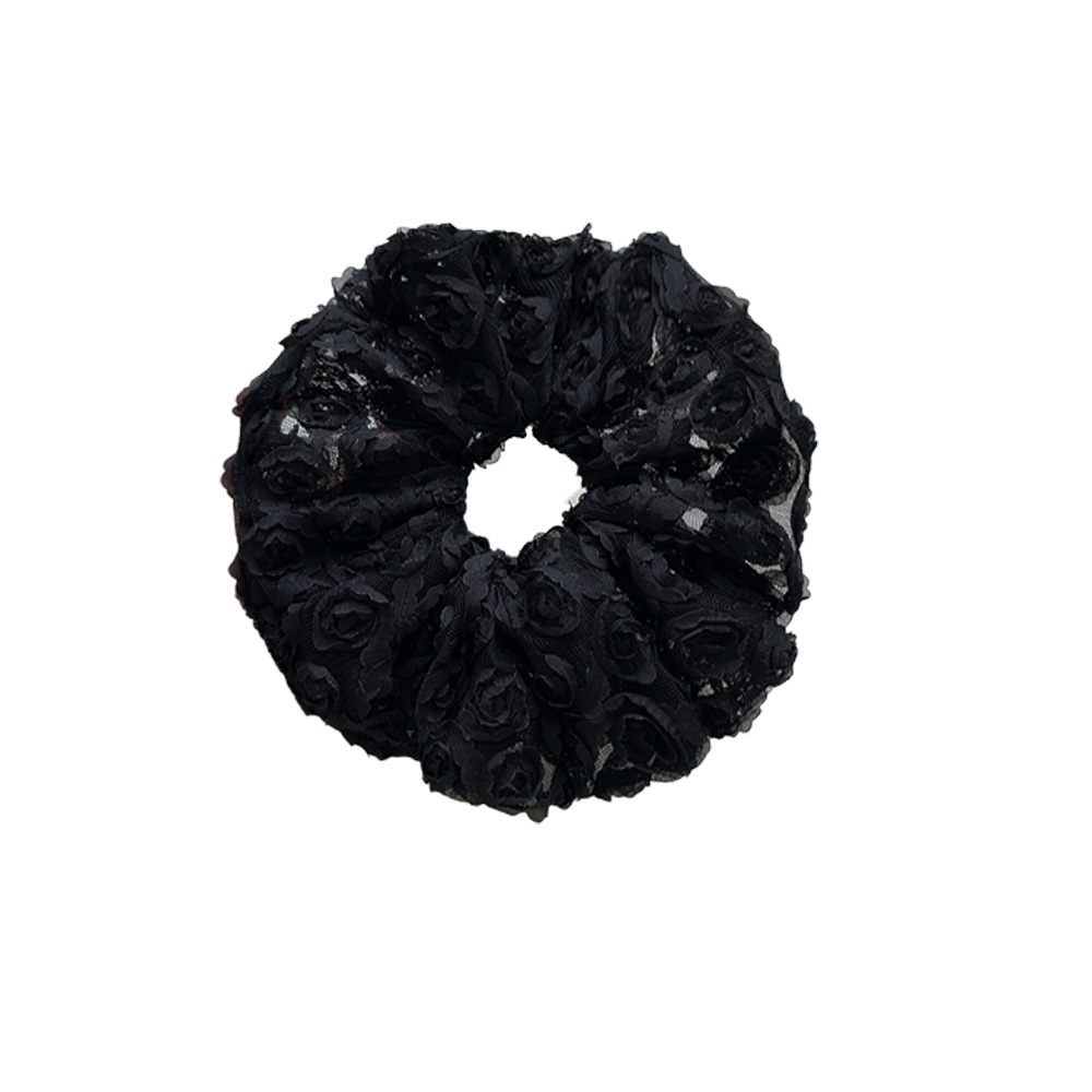 Sentido de niña, rosa tridimensional, plisado de encaje, lazo para el cabello de intestino grueso, cola de caballo baja para mujer, cuerda para el cabello, accesorios para el cabello, tocado para el cabello