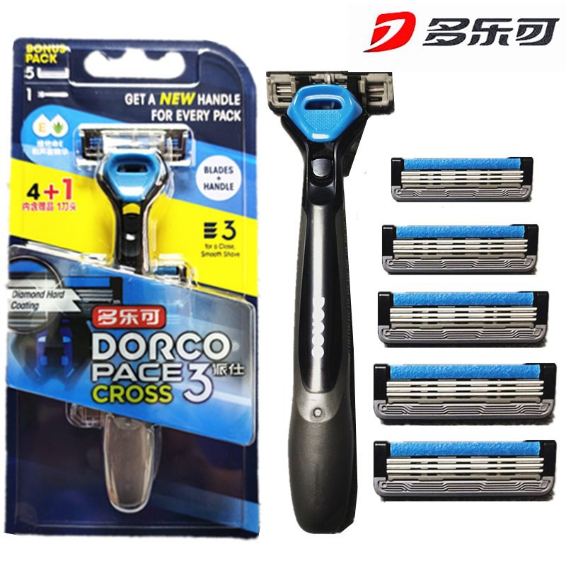 Genuine Dorco Dorco 3 Three-Layer Razor with Replaceable Handle + Five Three-Layer Blades