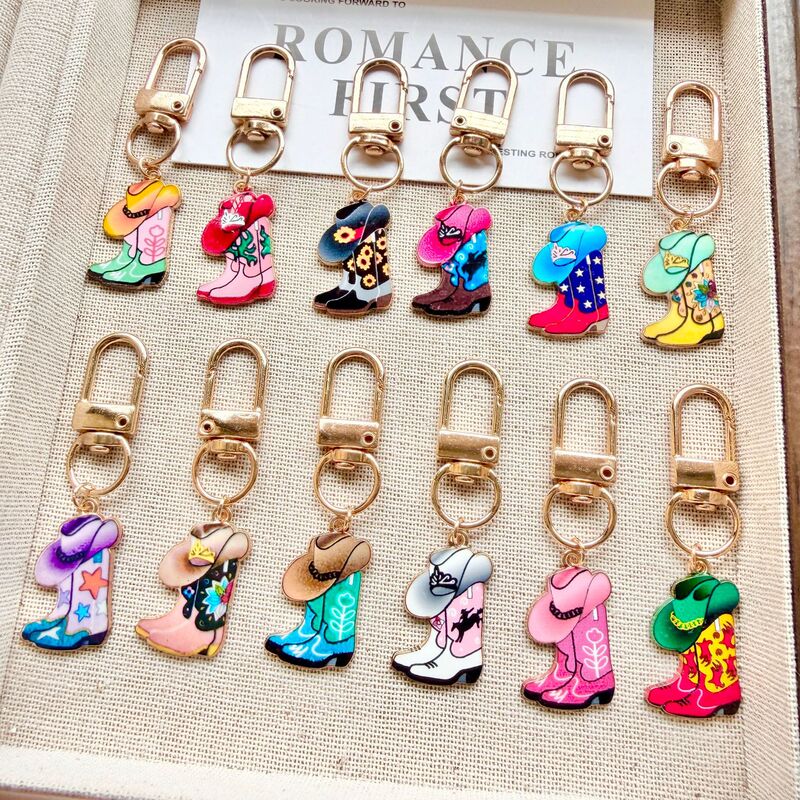 Western Cowboy Boots Alloy Enamel Keychain Cowboy Hat Boot Pendant Backpack Decoration Foreign Trade Small Gifts Wholesale