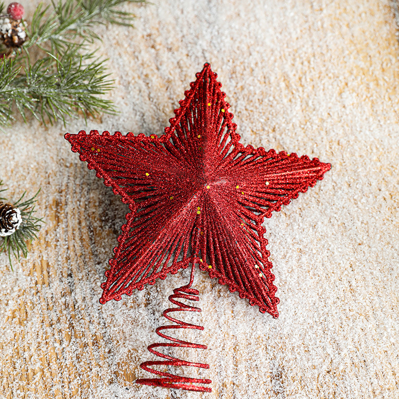 クロスボーダークリスマスツリートップスタープラスチック中空粘着粉末五芒星立体装飾|undefined