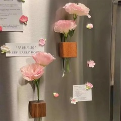 無垢材冷蔵庫マグネット花瓶花磁気ステッカー日常使用家庭用冷蔵庫シンプルな木製装飾クリエイティブ 3D 立体