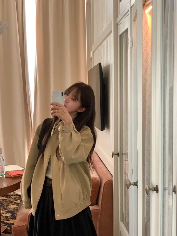 现货 韩国东大门obj*t立领皮衣韩系女装简约高级百搭短外套夹克女|undefined