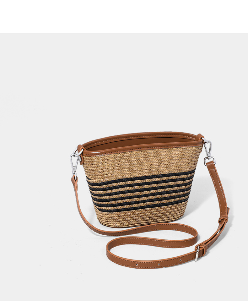 Túi bucket nữ dệt cói đi biển quai đeo chéo — màu kaki, Kaki (phiên bản công cộng) chi tiết 19