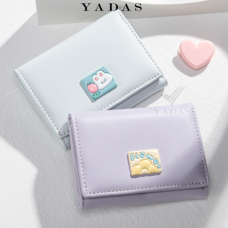 [Historieta Linda] Yadas titular de la tarjeta de las mujeres lindas textura brillante hardware corto tríptico Monedero billetera