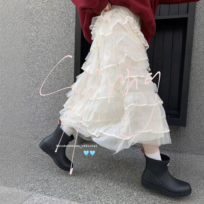 Puffy Cake Skirt for Women, Autumn Fairy Moonlight Skirt, French Mesh High-Waisted Elegant Ballet Gauze Skirt, Long Skirt
