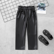 童裤皮长裤女童PU皮裤子2025春秋新款欧美修身皮裤松紧腰女孩皮裤