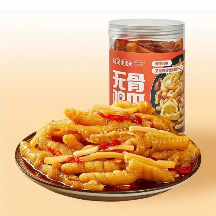 柠檬无骨鸡爪酸辣脱骨凤爪罐装500g休闲网红直播食品熟食小吃批发
