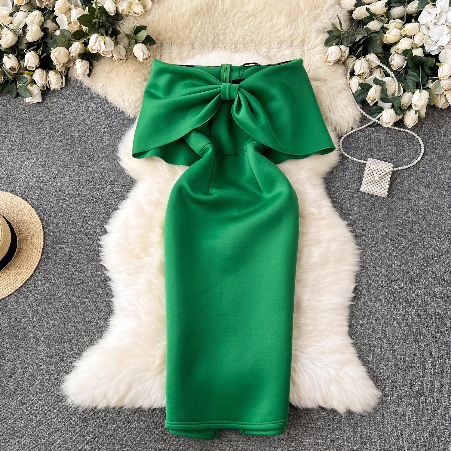 Off-shoulder dress dress women's high-end exquisite elegant bow tube top party skirt waist slimming party skirt