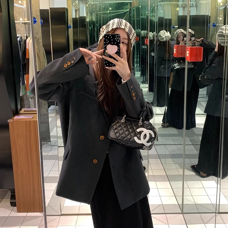 im向 2025秋冬新款杂色枪驳领廓形西装外套女秋休闲垫肩西服上衣|undefined