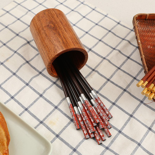 Wooden round desktop chopstick barrel wholesale household tableware storage box with engraved LOGO restaurant drain chopstick cage
