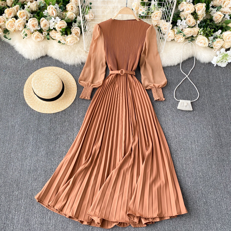 Designed Pleated Waist Slimming Look Elegant Light Mature Style Women's Spring New French Dress Long Pleated Skirt