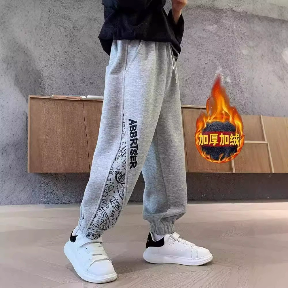 Брюки для мальчиков осень зима 2024 новый средний мальчик осень спортивные брюки плюс бархатные детские длинные брюки