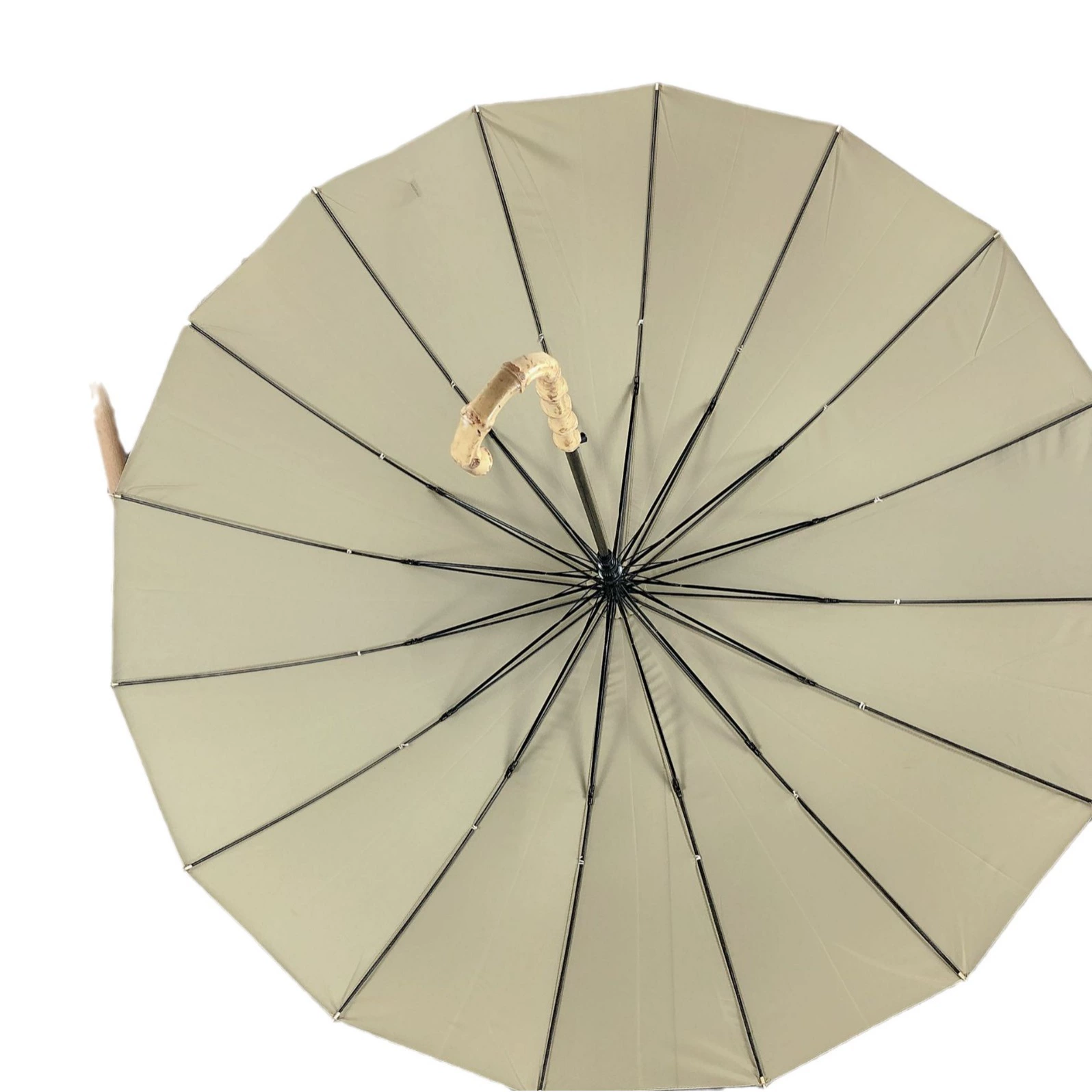 Straight Umbrella (Aila) Bamboo Handle, 16-Rib Automatic, Long Wooden Hook Handle