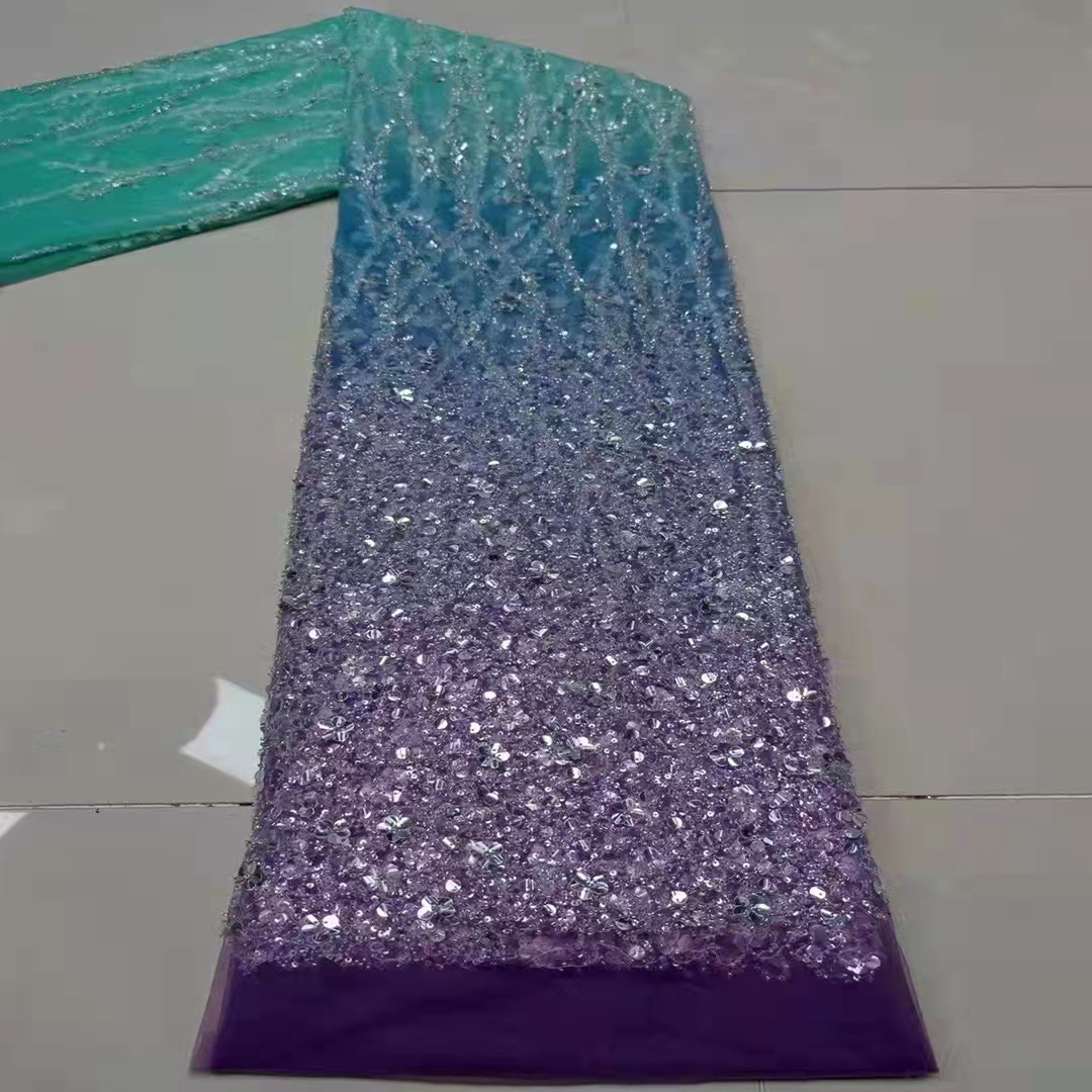 Tubo tridimensional cuentas de tela de lentejuelas patrón geométrico vestido de color degradado vestido de novia encaje bordado paño JX1891