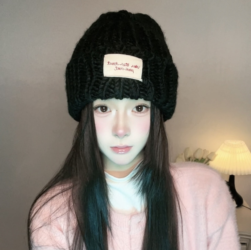 大头围绿色针织帽大头毛线洋气好看的帽子女显脸小冬天毛线帽女士|undefined