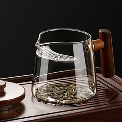 高ホウ素シリコン透明耐高温ガラス泡茶カップ三日月帯ろ過一体公道カップ蓋付き緑茶公道カップ