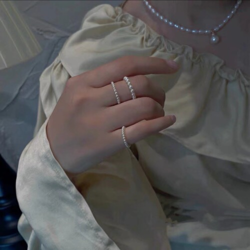 Extraordinary French gentle retro style perfect round strong light handmade Shijia pearl ring for women versatile classic stackable style