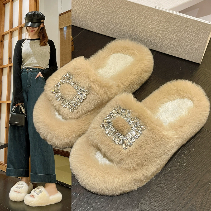 Волосатые тапочки женские снаружи носят утолщенный нижний хлопок осенью и зимой