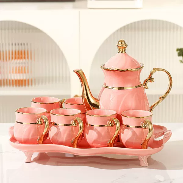 Pink Swan 1 pot, 6 cups, 1 lotus leaf plate with feet gift box