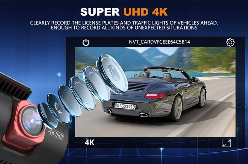 Cardvrcam Front and Rear Dual Recording 4K High-Definition Dash Cam 5g Wifi Car Camera 3.16inch Screens