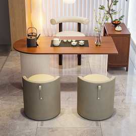 奶油风实木原木茶桌现代简约亚克力家用阳台圆脚小茶台茶桌椅组合