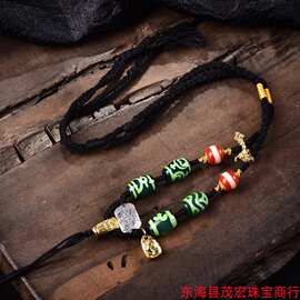 藏式文玩财神天珠棉绳挂脖吊坠项链绳唐卡佛牌文玩高货手工配挂
