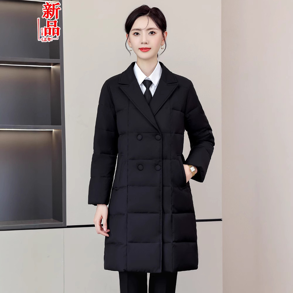 职业羽绒棉服外套女秋冬中长款修身显瘦棉衣棉袄工装珠宝店工作服