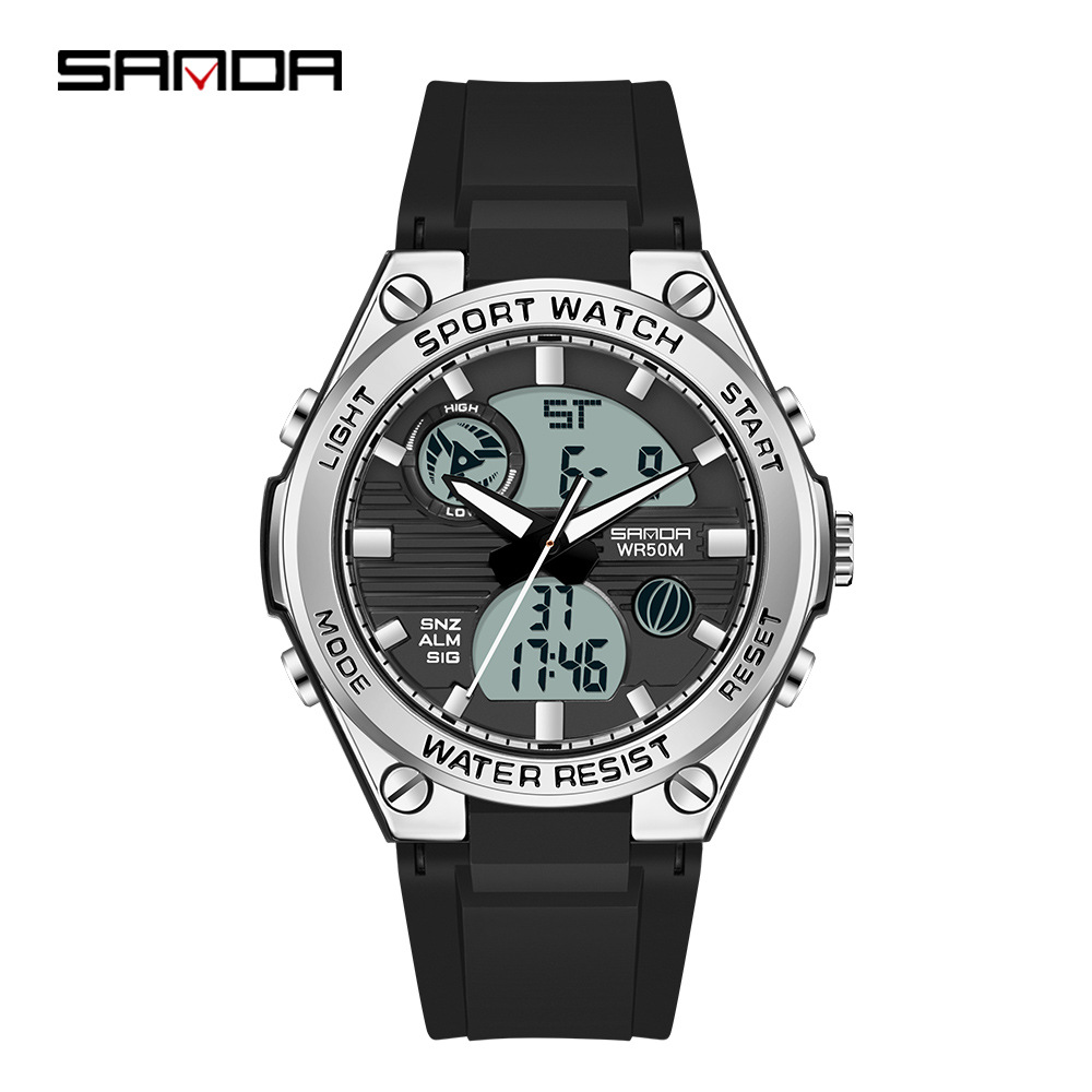 Sanda 6067 nuevos deportes al aire libre de moda personalizada doble pantalla electrónica movimiento luminoso Calendario Cronógrafo