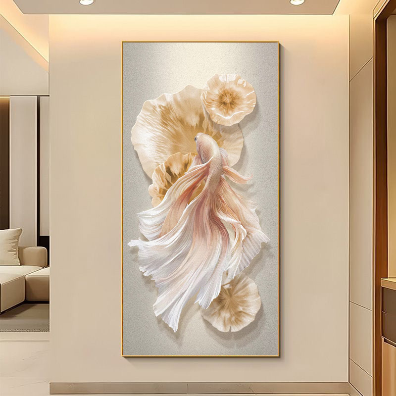 锦鲤入户玄关装饰画现代简约轻奢走廊过道壁画侘寂风茶室客厅挂画|undefined