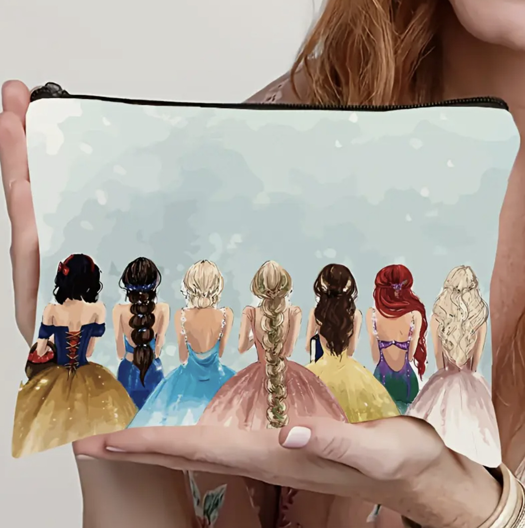 Amazon serie de princesa transfronteriza impresa doble cara algodón lino bolsa de lavado bolsa de almacenamiento bolsa de viaje de gran capacidad