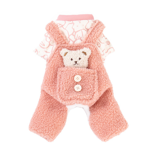 Small Dog Clothes Autumn/Winter Thick Version Small Cat Clothes Velvet Small Bear Pocket Belting Pants Winter Version Double Layer Thick Clothes