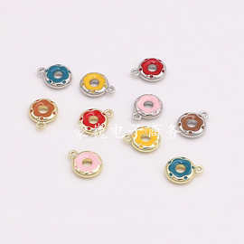 厂家直供合金挂镀滴油彩色甜甜圈项链耳环钥匙扣吊坠批发配件