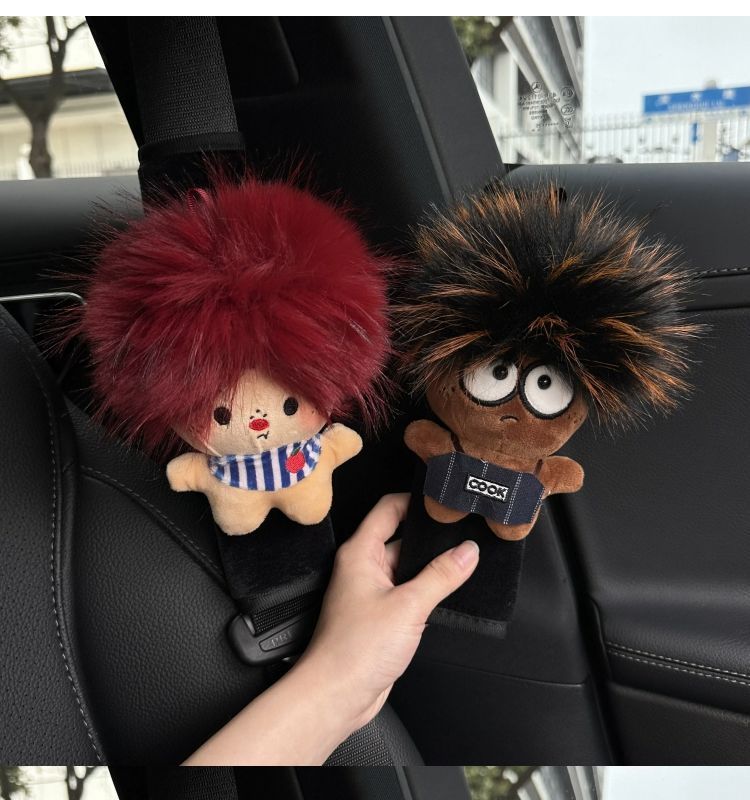 Cute Afro-Style Car Seatbelt Shoulder Pads, Car Seatbelt Covers, Car Interior Decoration Items, Anti-Neck Strangulation