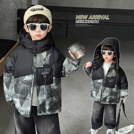 男童迷彩羽绒服儿童白鸭绒外套冬装2025新款痞帅防风男宝羽绒衣潮