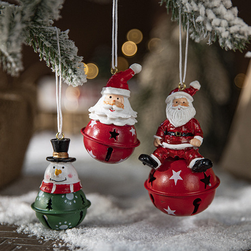 New Nordic Christmas painted resin snowman iron bell hanging creative decoration Christmas tree pendant