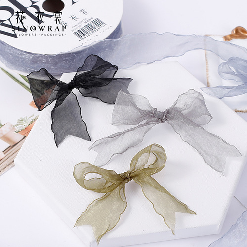 Floral clothes super sweet romantic gauze ribbon flower packaging ribbon bouquet gift baking ribbon flower shop packaging for wholesale