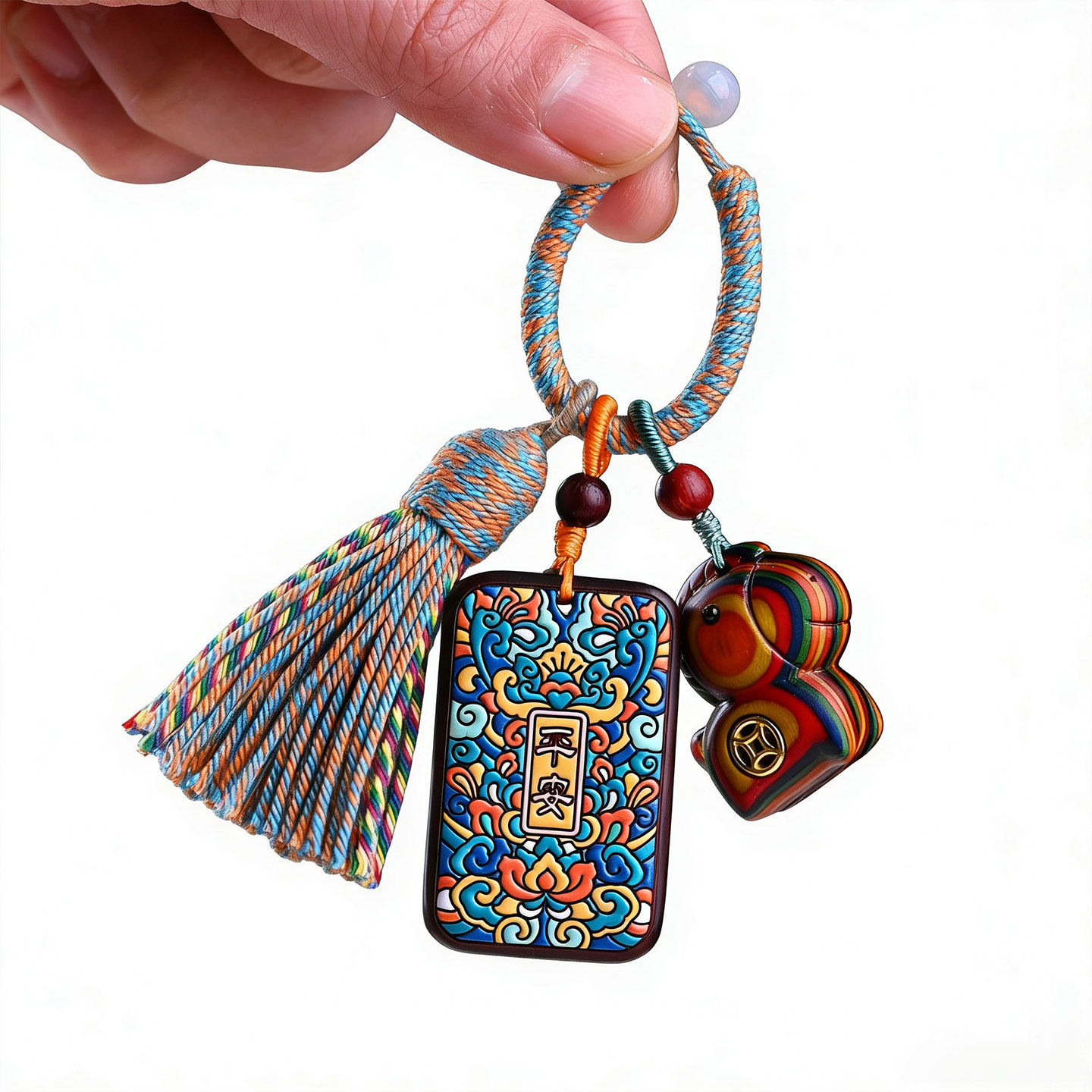 Trendy Creative Painted Car Keychain Rainbow Wood Tang Horse DIY Colorful Rosewood Pendant Bag Accessory