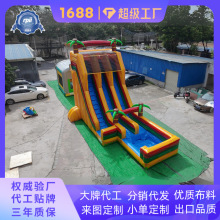 充气水滑梯 高速直滑道与波浪道设计 防泼水PVC材质 泳池派对热门