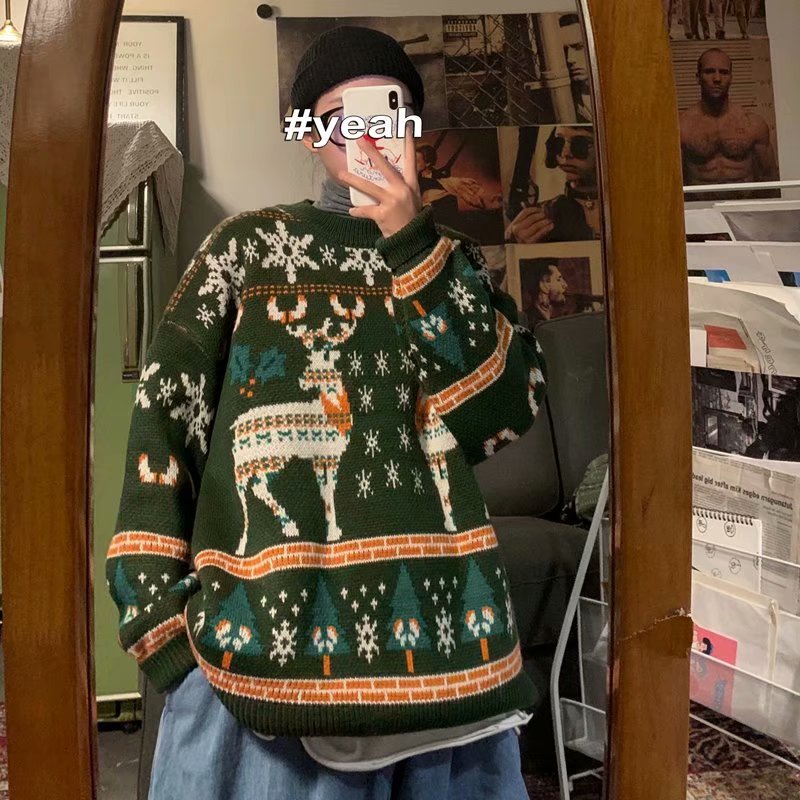 Estilo coreano estilo de Hong Kong suéter flojo suéter de Navidad ins abrigo de pareja de invierno engrosado de los hombres