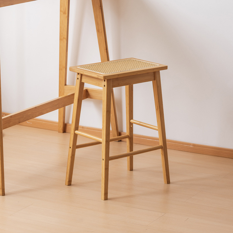 Taburete alto de ratán Taburete alto grueso para el hogar retro japonés, banco alto fuerte y duradero, banco alto, plataforma de isla de madera maciza, taburete de bar