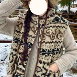 秋冬季网红复古羊羔毛花纹高领拉链马甲外套个性百搭宽松上衣