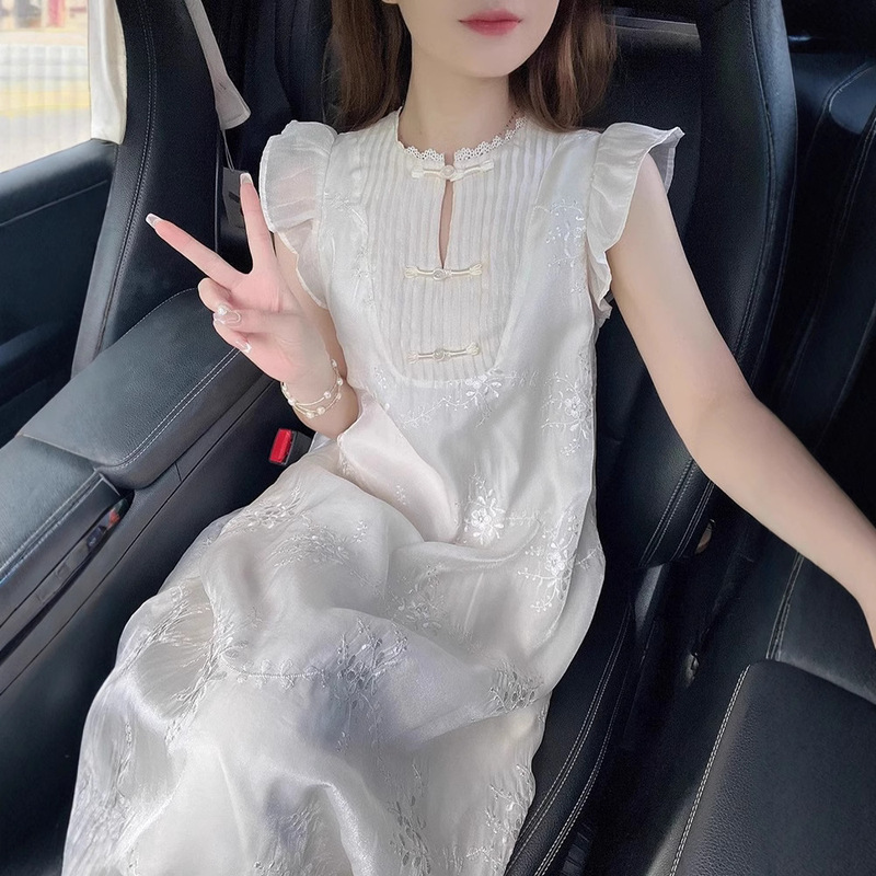 European and American Heavy Jacquard Embroidery Dress, New Summer Design, Gentle Style, Elegant Small Flutter-Sleeve Long Dress for Women