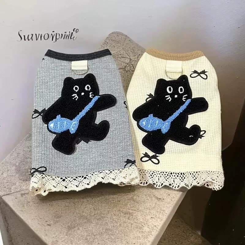 Собачья одежда весной и летом новый вафовый хлопковый кружевной жилет Тедди Пи Шнауцер костюм