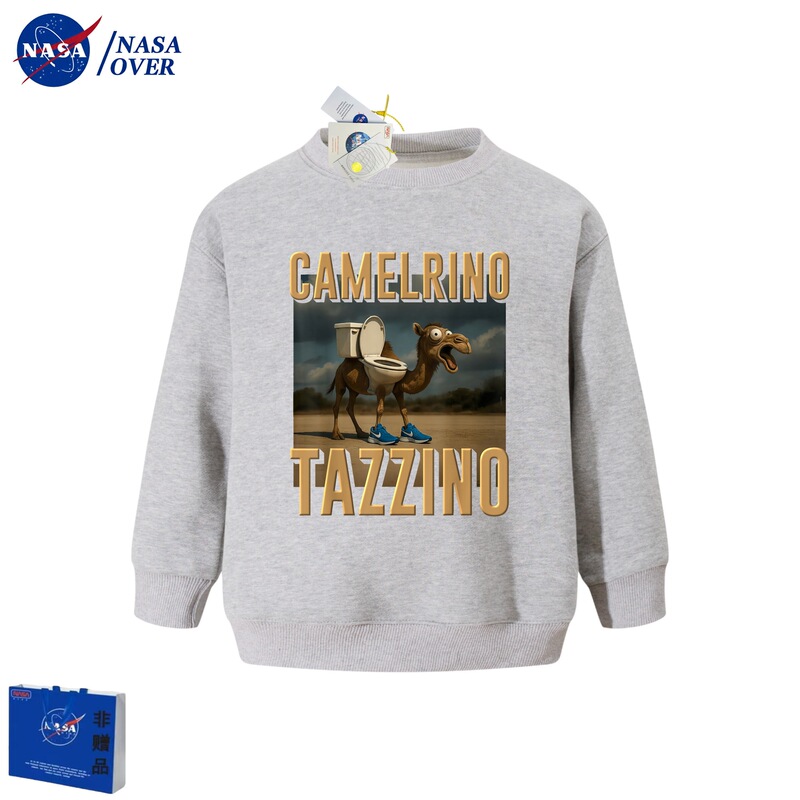 NASA foreign version of the "Shan Hai Jing" AI children's long-sleeve new top, casual round-neck sweatshirt with fleece for older children NASA foreign version of the "Shan Hai Jing" AI children's long-sleeve new top, casual round-neck sweatshirt with fleece for older children